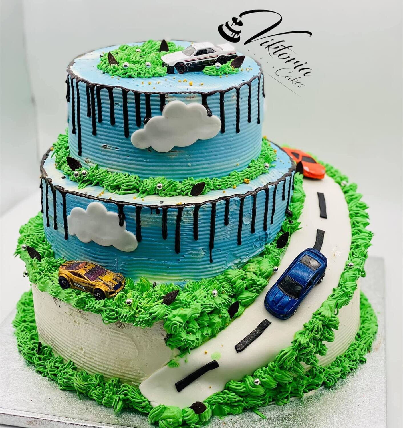 Cars Spiral  Racing Cars  Cake Egg free sponge   Fresh Creme