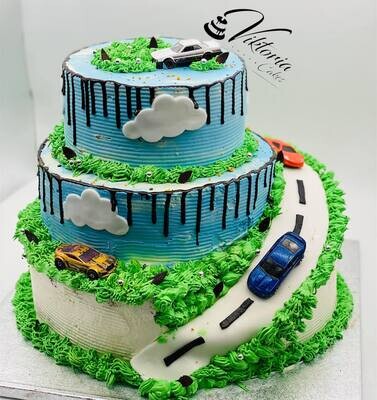 Cars Spiral  Racing Cars  Cake Egg free sponge   Fresh Creme