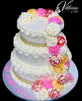 Classic Wedding Cake Fresh Cream Flowers