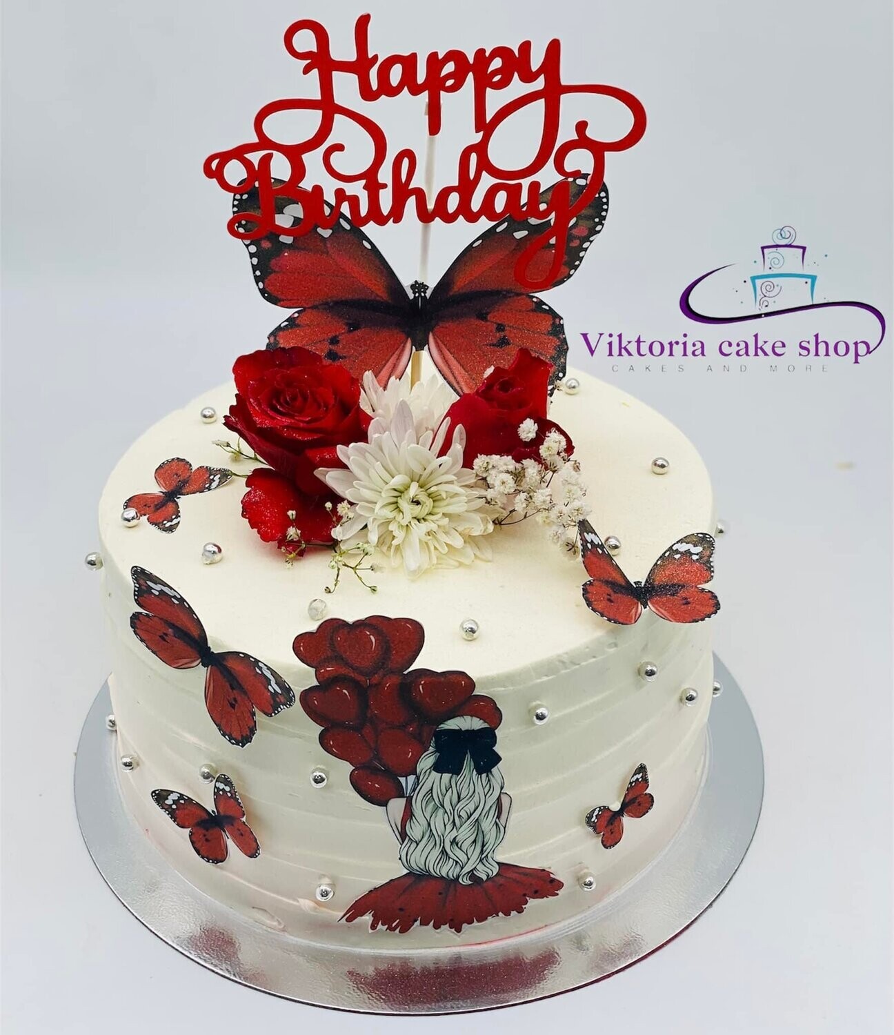 Elegant Red Women Day Cakes Floral Cake Egg free