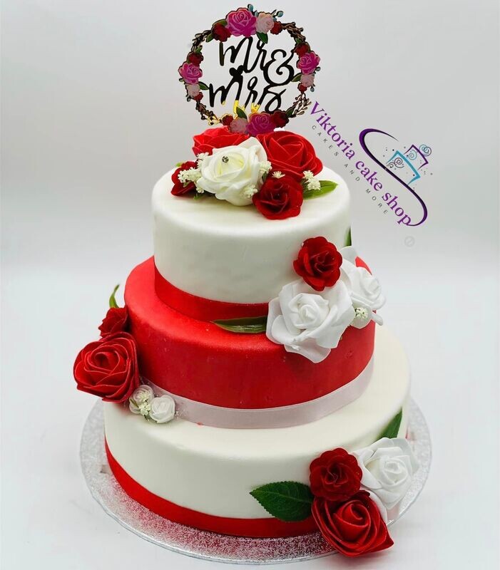 Classic Wedding Cake  Fondant Red Roses