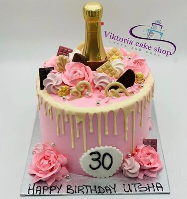 Champagne  30 Fancy  cake   Egg free sponge pink base