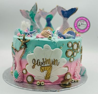 Mermaid Cake Fresh Cream & Icing Decoration + Cupcakes