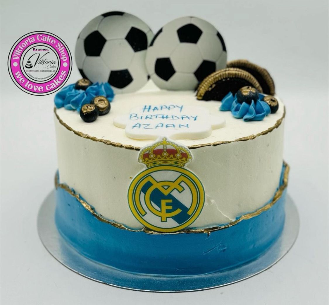 Football Fresh Cream Cake Blue and White