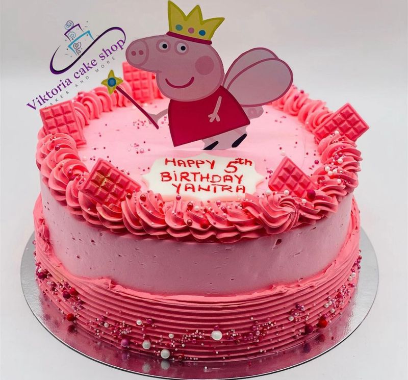 Pink Peppa pig Cake fresh cream eggless cake