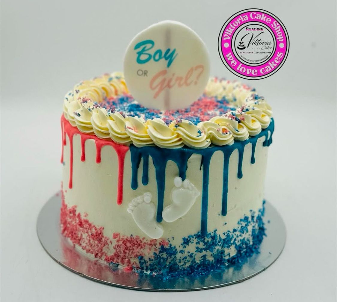 Gender Reveal Cakes Eggless Cake  Pink and Blue Decoration Secret Centre Baby Gender Reveal Cake