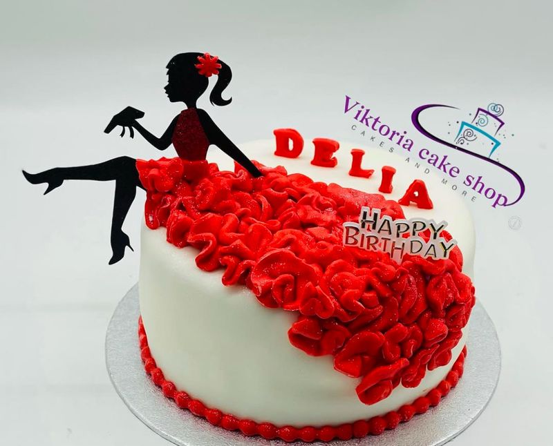 Red Girl Dress Royal Icing Cake