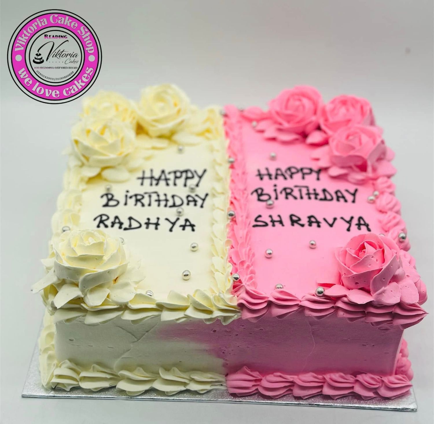 Twin Roses Celebration fresh cream cake square