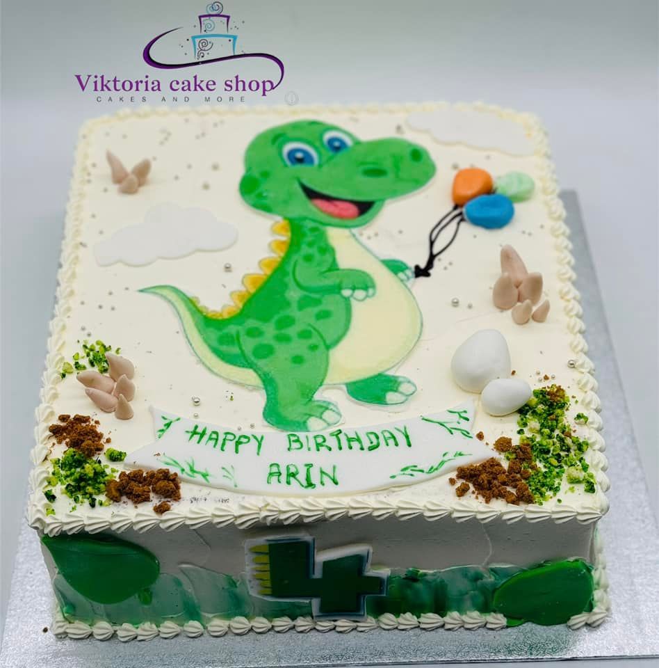 Dino Party Delight Cake Square Fresh Cream