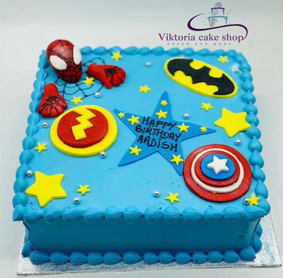 Superhero Birthday Cake square fresh cream