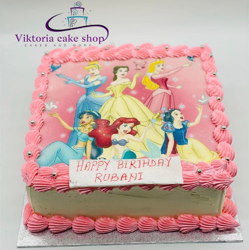 Disney Princess Party  cake square fresh cream