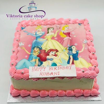 Disney Princess Party  cake square fresh cream