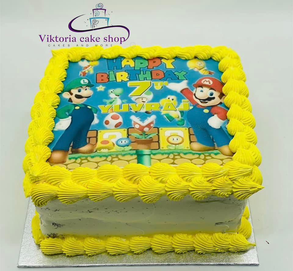 Super Mario Birthday Cake square fresh cream