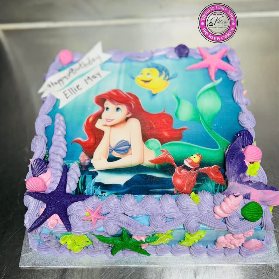 Ariel Mermaid Fresh Cream Birthday Cake Square