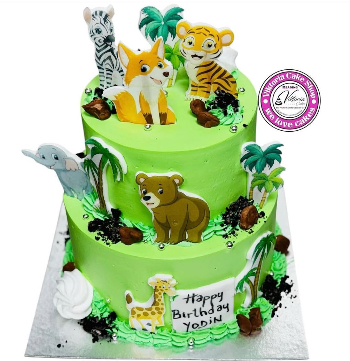 2 tier Fresh Cream Cake  theme  Animals Cakes  Safari Animals