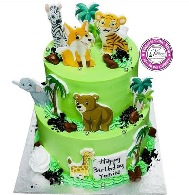2 tier Fresh Cream Cake  theme  Animals Cakes  Safari Animals