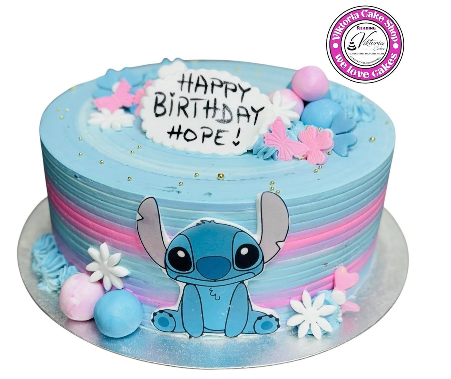 Stitch lover cake Blue and pink base fresh cake Stitch lover cake Blue and pink base fresh cake
