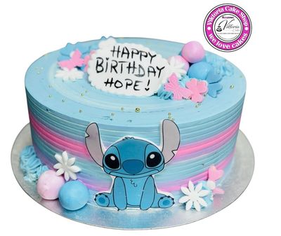 Stitch  lover cake  Blue and pink   base fresh cake