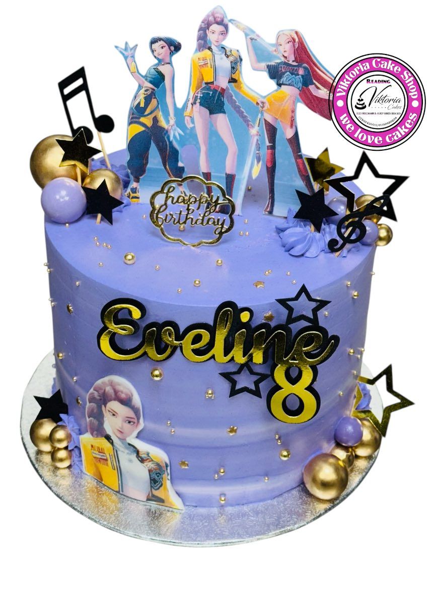 Kpop demon hunters cake purple base personalized Topper with name Kpop demon hunters cake purple base personalized Topper with name