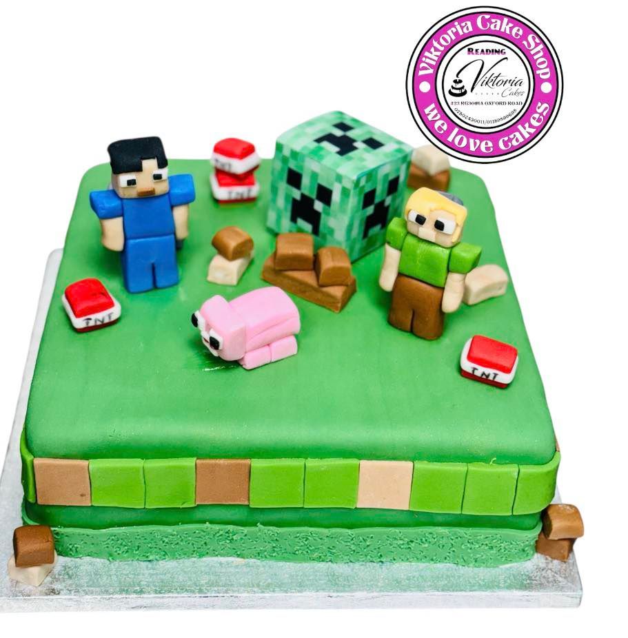 Minecraft cake Square green base fondant  Reading