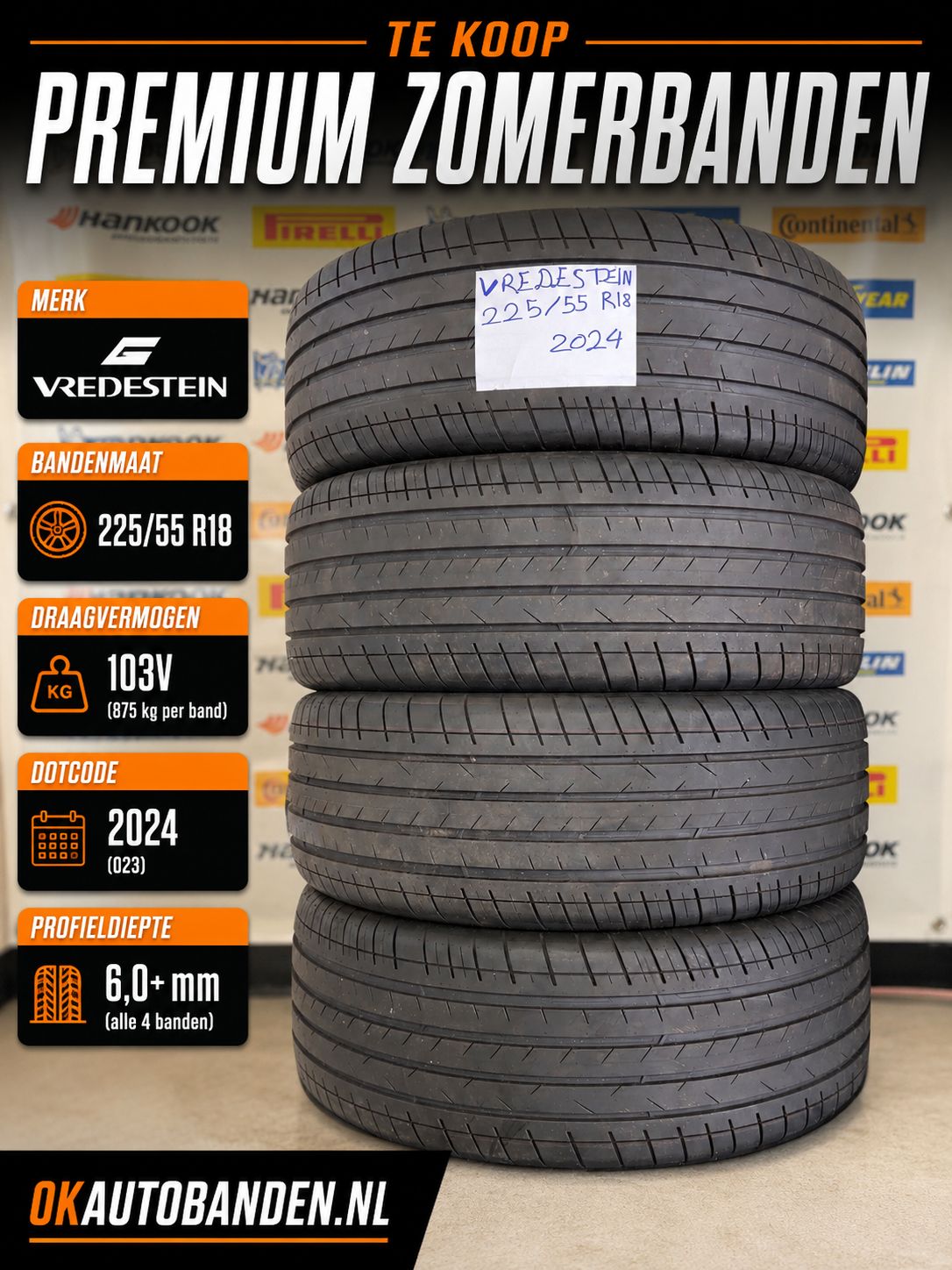 225/55/18 VREDESTEIN zomerbanden +6mm DOT2324