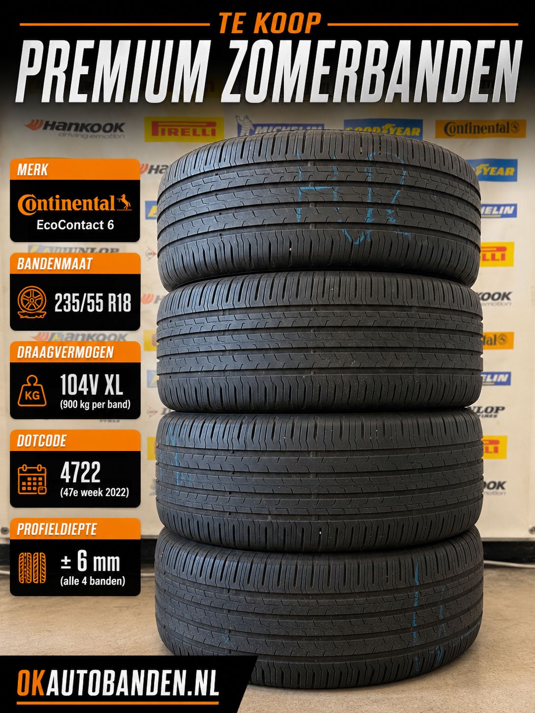 235/55/18 CONTINENTAL zomerbanden +6mm DOT4722