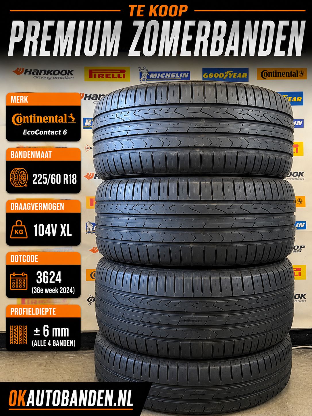 225/60/18 CONTINENTAL zomerbanden +6mm DOT3624