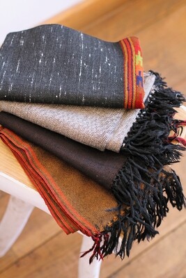 Black Yak wool Scarf with woven border