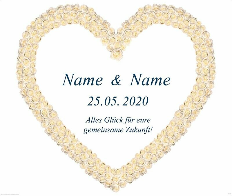 Hochzeitsherz in Champagner, Text in Marine Hochzeitsherz in Champagner, Text in Marine