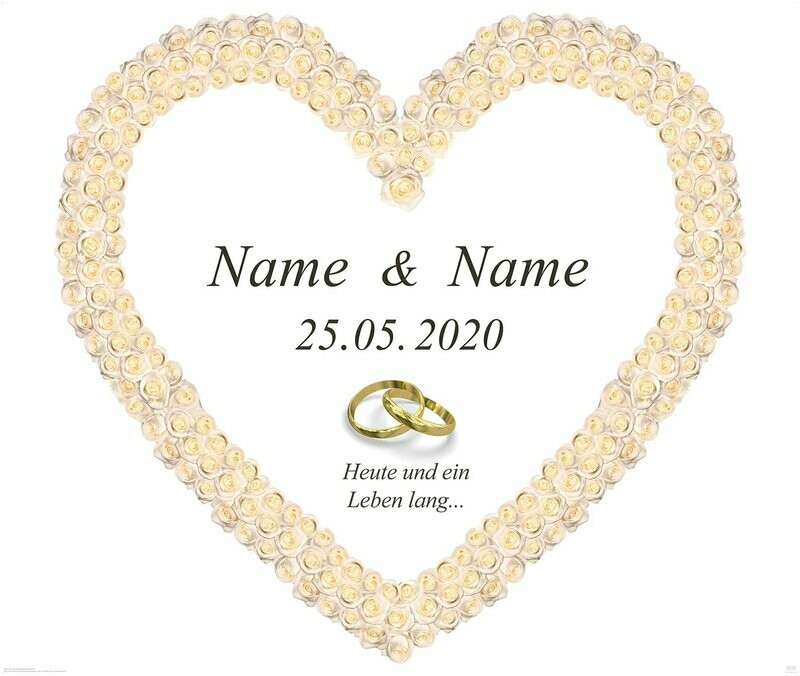 Hochzeitsherz in Champagner, Text in Chocolat Hochzeitsherz in Champagner, Text in Chocolat