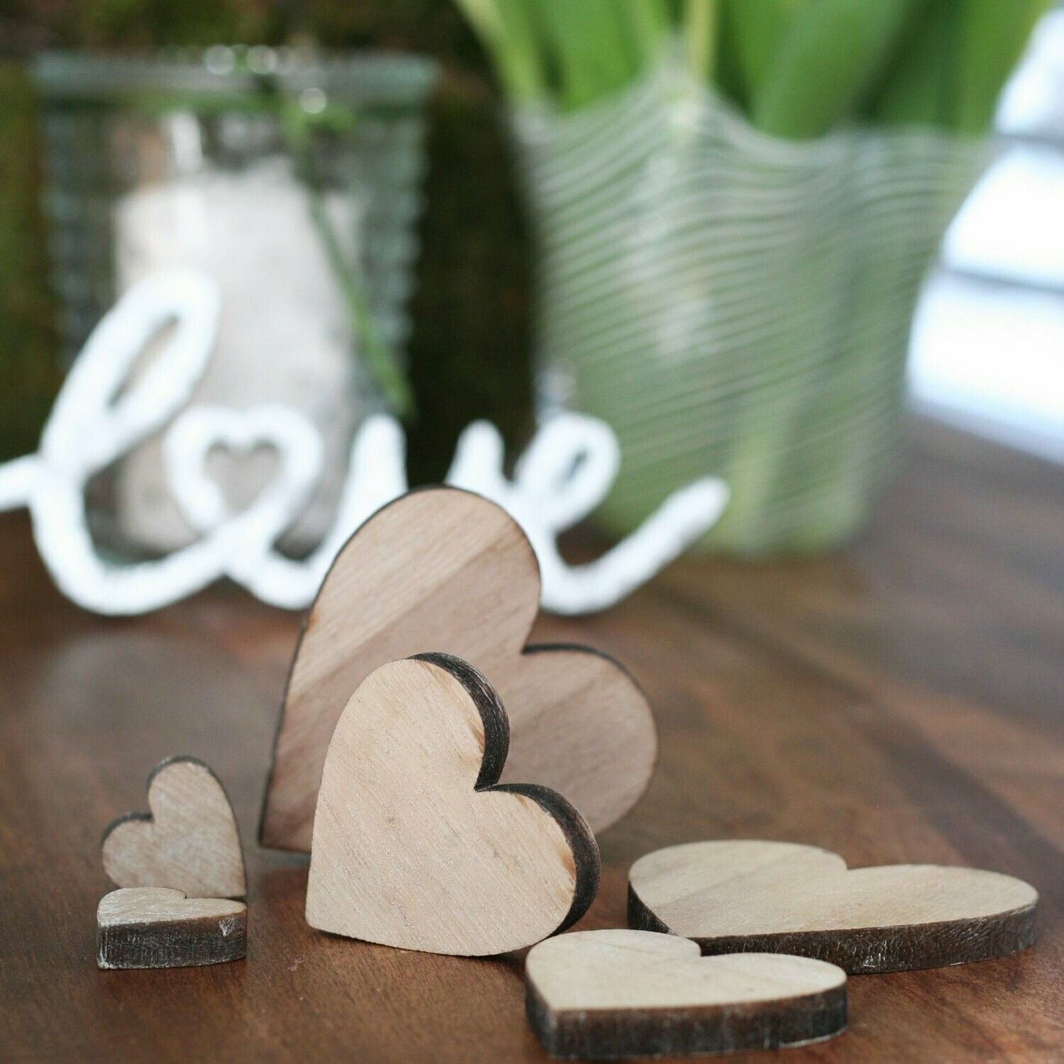 Streuherzen aus Holz, 30 Stück