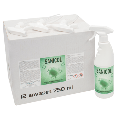 Desinfectante Hidroalcoholico SANICOL CAJA 12 x 750 cc. + 4 cabezales.