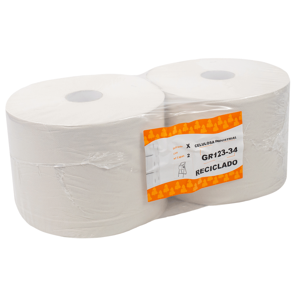 Rollo bobina papel industrial reciclado 2 capas 2 uds