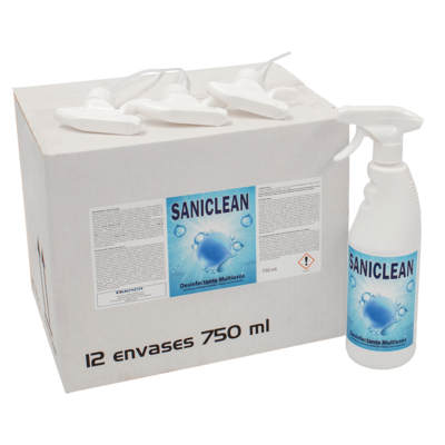 Desinfectante Multiusos SANICLEAN CAJA 12 X 750 CC. + 4 cabezales