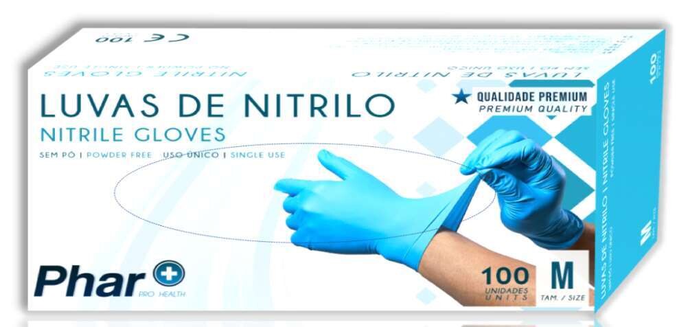 Guante Nitrilo Azul PHAR S/P. Pack 100 uds. Talla XL.