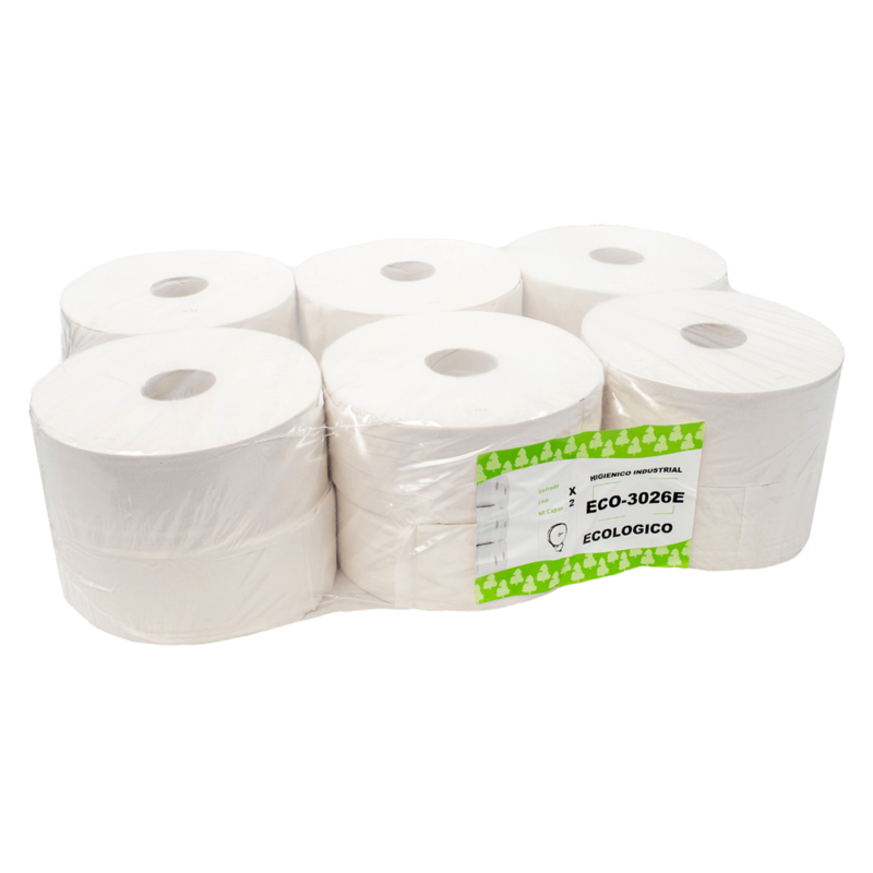 Papel Higiénico INDUSTRIAL LONG ECO 2 c. 300 M Pack 12 rollos. Ø 60 mm.