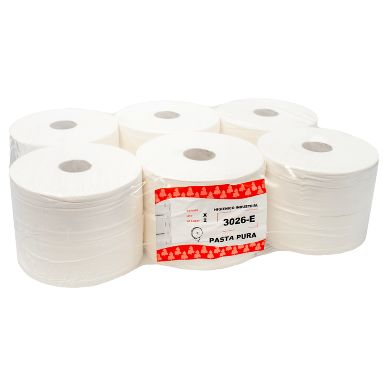 Papel Higiénico Industrial LONG 2 c. 300 M Pack 12 Rollos. Ø 60 mm.