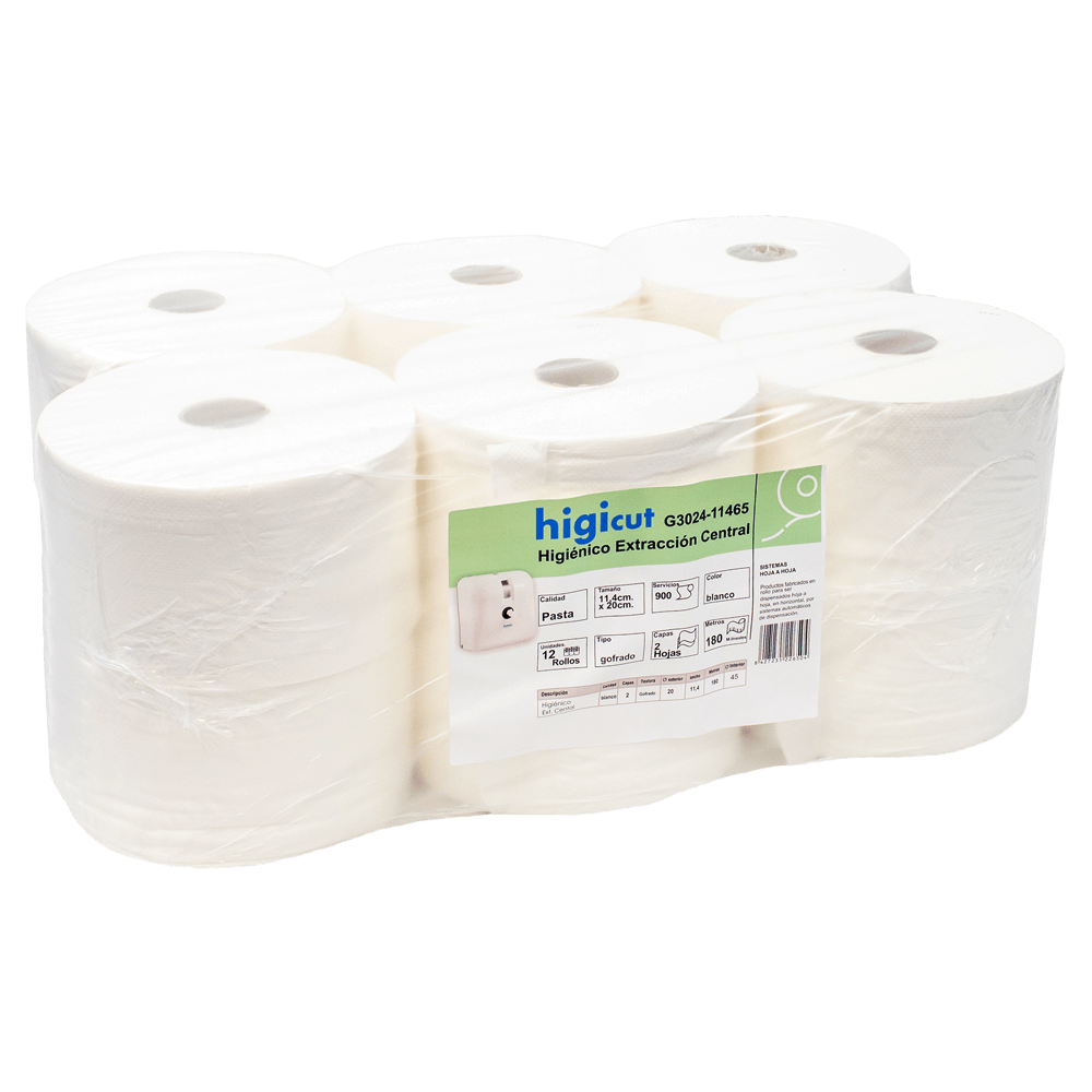 Rollo de papel higiénico industrial de extracción central