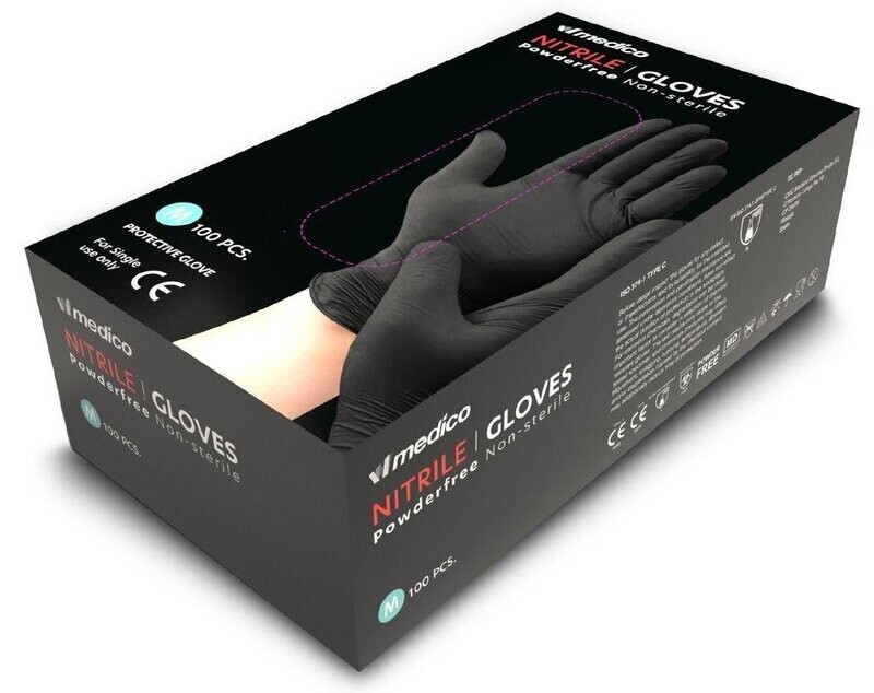 Guante Nitrilo Sintetico Negro Medico. Pack 100 uds.