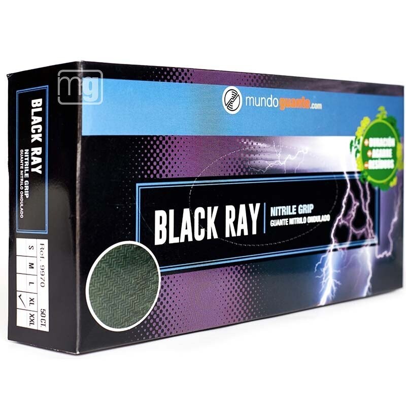 Guante Nitrilo Negro Ondulado  BLACK RAY. Pack 50 uds. Talla M.