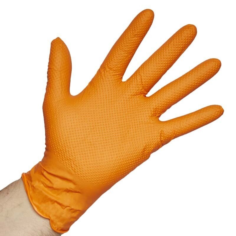Guante Nitrilo Naranja Diamantado LION. Pack 50 uds.