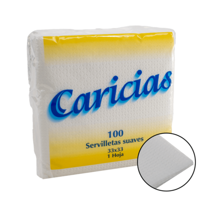 Servilleta 33x33 BLANCA CARICIAS 1 c. Caja 3.400 uds