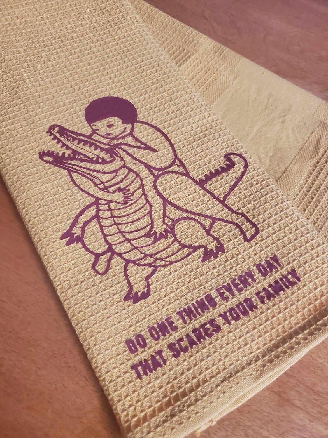Scare the family tea towel