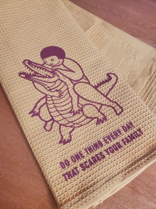 Scare the family tea towel