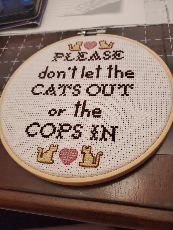 Cats and cops cross stitch