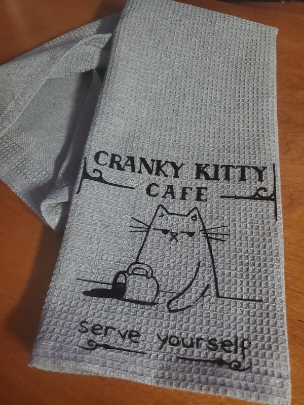 Cranky kitty tea towel