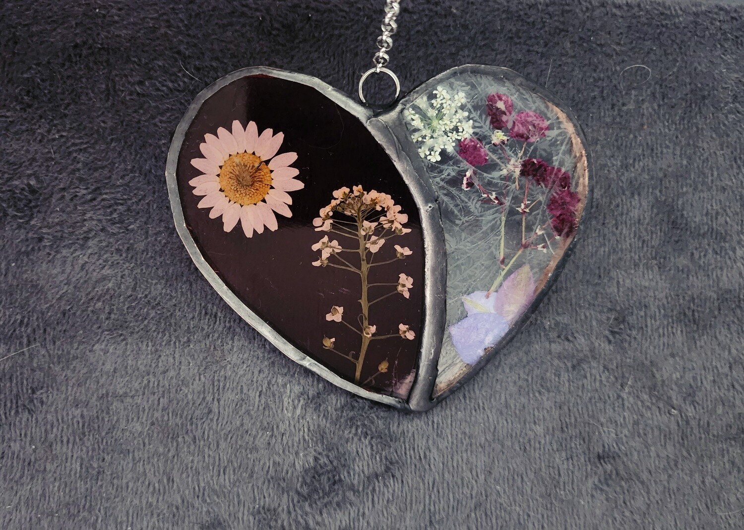 Pressed floral stained glass heart