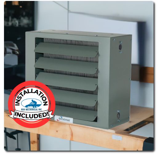 INSTALL Included: Modine Hydronic Unit Heater HC63SB01SA, Modine 03472, 63,000 btu, side inlets (new install)