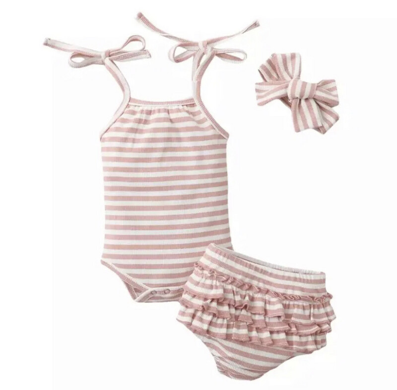 Watermelon Stripes Two-Piece Ruffle Bloomer Set & Headband (3-6mo)