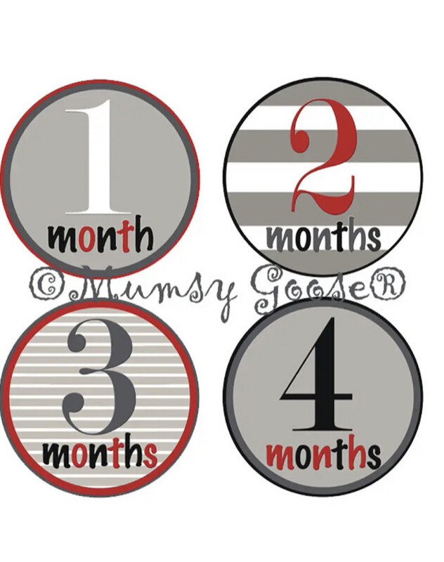 Black Red and Grey Baby Boy Month Stickers